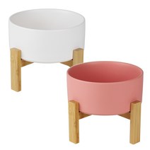 멍지 반려동물 2단 높이 도자기 식기 2종 세트 S, 핑크, 화이트, 1세트