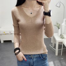 레몬소울 여성용 리지 골지 브이넥 슬림 니트티