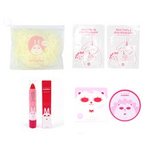 레시피박스 이지클린 여행용 어린이 메이크업 4종 세트, 휴대용 파우치 + 어린이 마스크팩 2p + 립크레용 + 데일리 썬쿠션, 1세트