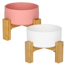 멍지 반려동물 2단 높이 세라믹 식기 L, 핑크, 화이트, 2개
