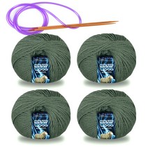 미소털실 뉴 애니 울 털실 50g x 4p + 줄바늘 세트, 1세트, 6028다크올리브그린