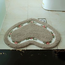 레트로 플라워 북유럽 보송 하트 발매트, 브라운