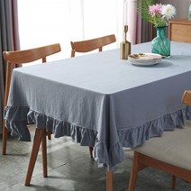 알럽홈 린넨 패브릭 연꽃레이스 식탁보, 그레이, 140 x 220 cm