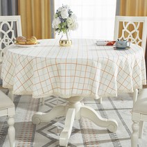 알럽홈 무지체크 리빙 원형 식탁보, 화이트체크, 120cm
