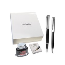 피에르가르뎅 크레센트 만년필 + 볼펜 1.0mm + 병잉크 + 잉크카트리지 + 기프트박스 세트, F, 블랙