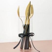 꾸미까 르리에 우드 커트러리 4종 세트, 골드, 숟가락 + 젓가락 + 디너포크 + 디너나이프