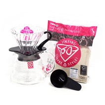 하리오 V60 블랙 XGS 유리 핸드드립 세트 1~2인, 브라운(여과지), 1세트