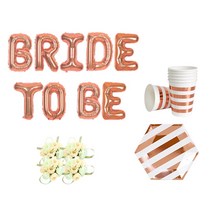 브라이덜샤워 소품 패키지 BRIDE TO BE 풍선 로즈 + 꽃팔찌 미니로즈 피치 4p + 테이블웨어 로즈골드, 혼합색상, 1세트