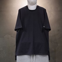 오버홀릭 남성용 오버핏 레이어드 롱 트임 반팔티