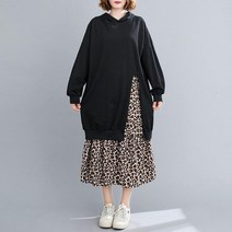 세인트이브 배색 후드 레오파드 원피스