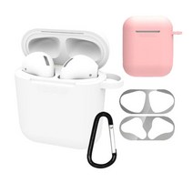 올템 에어팟 카라비너 실리콘 케이스 2종 + 철가루방지 스티커 무선, 화이트(케이스), 랜덤발송(케이스, 스티커)