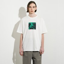 지플리시 남성용 루즈핏 그린 데이지 프린팅 반팔티