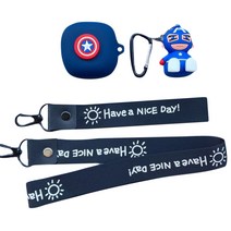 마블 아이언맨 캡틴 배트맨 스파이더맨 케이스 + 피규어 키링 세트, 갤럭시 버즈 라이브 / 버즈2, 파랑
