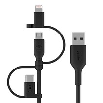 벨킨 부스트업 3in1 USB A타입-C타입 + 라이트닝 + 마이크로 5핀 충전 케이블 CAC001bt1MBK, 블랙, 1m