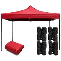 런웨이브 벨크로타입 캐노피 천막 지붕 2 x 2 m + 프레임 + 투명 바람막이 4면 + 모래주머니 4p B형 유어팩, 레드, 1세트