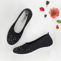 디아 여성용 보석큐빅 반짝 비즈 말랑 니트 단화 플랫