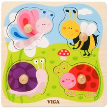 VIGA 베베 곤충 유아 원목 꼭지 퍼즐, 1개, 4피스