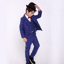 성은 남아용 정장 싱글 브레스트 첵 쓰리피스