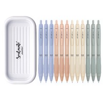 자바펜 제트라인 비즈 빈티지 볼펜 0.5mm 4종 x 3p + 소울메이트 펜트레이 세트, 블루, 올리브, 피치, 옐로우(볼펜), 화이트(펜트레이), 1세트