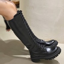도도팩토리 여성용 퍼럴라 레이스업 워커 롱 부츠