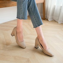 코코폭신 여성용 모던 라운드 스퀘어토 펌프스 C0018