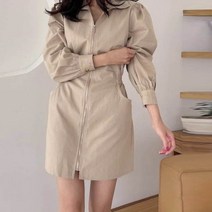 비비에모 지퍼라인 긴팔 셔링 포켓 미니 원피스 00479