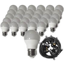 맥아트 LED 스트링 라이트 전등선 30소켓 30m + 인치구 3W 30p 세트, 블랙(전등선), 전구색(노란빛)