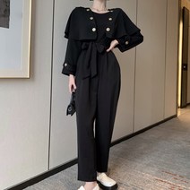 비비에모 리본 벨트 버튼 케이프 점프슈트 00510
