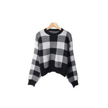 시크블랙 사라젠 체크 라운드 크롭 니트 NT3285K1A