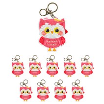 토단 아크릴 부엉이 열쇠고리 DIY 보석십자수, 앞머리 핑크, 10개
