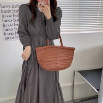 페이퍼먼츠 셔링 라운드넥 허리 슬리밍 주름 롱 원피스 01104