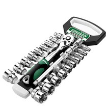 Dr리빙스토어 자동차 정비 전문가용 가정용 다기능 고강도 퀵 72기어 래칫 렌치 스패너 드라이버 소켓 세트, 1세트, 래칫 렌치 + 커넥팅로드 + 복스 소켓 19종