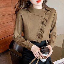 메이첼 여성용 포인트 카라넥 버클 프릴 긴팔 셔츠 00401