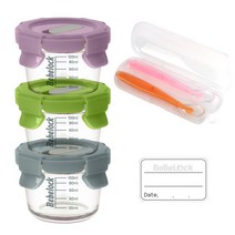 베베락 포네르 글라스 이유식용기 120ml x 3종 + 실리콘 피딩스푼 2p 세트, 레드빈, 올리브, 블루그레이(글라스), 오렌지, 핑크(스푼), 1세트