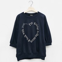 비엔엑스 하트 레터링 자수 라운드넥 반팔 맨투맨 BU1TS035L0
