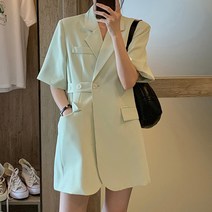 페이퍼먼츠 더블카라넥 사이드 버튼 포켓 반팔 루즈핏 자켓 원피스 01774