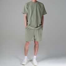 하이후 남성용 이지 심플 라운드 반팔 티셔츠 + 5부 팬츠 세트