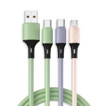 비즈온 A타입-멀티단자 5A 3 in 1 실리콘 케이블 2p, 그린삼색라인, 1.2m