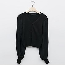 탱커스 여성용 소매 벌룬 셔링 배색 페미닌 가디건 TU3CD002L0