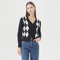 비엔엑스 여성용 데일리 아가일 패턴 쓰리버튼 가디건 BU3CD010L0