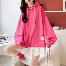 메이첼 여성용 투톤 오버핏 후두 레터 티셔츠 01267