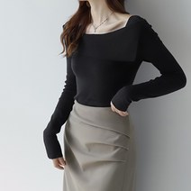 비비에모 여성용 슬림핏 오프숄더 긴팔 니트 티셔츠 02037