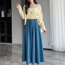 비비에모 가을 겨울 레트로 코듀로이 하이웨이스트 플레어 롱 스커트 02031