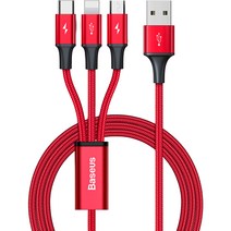 베이스어스 래피드 마이크로 USB to 3 in 1 케이블, 레드, 1.2m