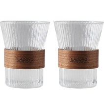 세븐키친 내열유리 우드홀더 노블컵 345ml, 2개, 투명 + 다크브라운