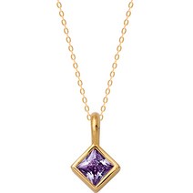 미니아트 여성용 14K GOLD 6월 라벤더 탄생석 컬러 스퀘어 목걸이