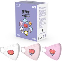 어린숨엣지 라인프렌즈 BT21 아트심볼 새부리형 컬러마스크 소형 TATA 미니니 3종 x 10p 세트, 화이트, 라이트핑크, 비비드핑크, 1세트