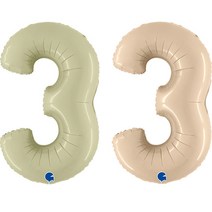 그라보 숫자 3 은박풍선 대 2종 세트, 올리브그린, 크림, 1세트