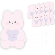 도나앤데코 로맨틱 애니멀 하트시리즈 모양카드 10p + 봉투 10p + 투명 스티커 10p, 토끼 핑크, 1세트