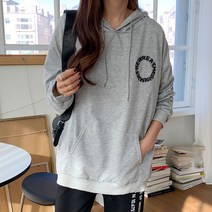 플랜데이 여성용 루즈핏 써클로고 나염 후드 티셔츠